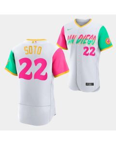 Men's San Diego Padres #22 Juan Soto 2022 White City Connect Flex Base Stitched Baseball Jersey (White)