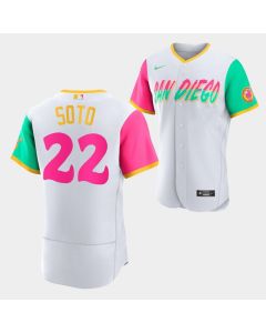 Men's San Diego Padres #22 Juan Soto 2022 White City Connect Flex Base Stitched Baseball Jersey