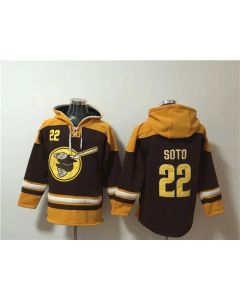 Men's San Diego Padres #22 Juan Soto Brown/Yellow Ageless Must-Have Lace-Up Pullover Hoodie
