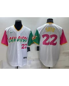 Men's San Diego Padres #22 Juan Soto White City Connect Cool Base Stitched Baseball Jersey