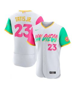 Men's San Diego Padres #23 Fernando Tatis Jr. 2022 White City Connect Flex Base Stitched Baseball Jersey