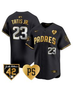Men's San Diego Padres #23 Fernando Tatis Jr. Black "For Peter" & Robinson Patch Limited Jersey