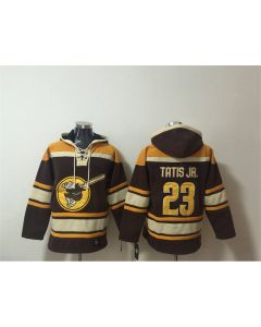 Men's San Diego Padres #23 Fernando Tatis Jr. Brown Ageless Must-Have Lace-Up Pullover Hoodie (Brown)