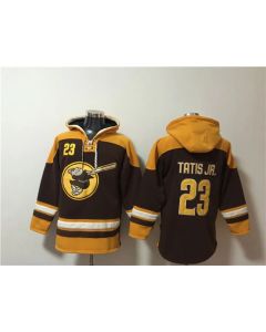 Men's San Diego Padres #23 Fernando Tatis Jr. Brown/Gold Ageless Must-Have Lace-Up Pullover Hoodie