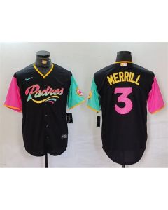 Men's San Diego Padres #3 Jackson Merrill Black City Connect Cool Base Stitched Baseball Jersey