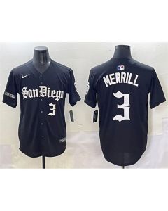 Men's San Diego Padres #3 Jackson Merrill Black Gothic Edition Vapor Limited Stitched Baseball Jersey