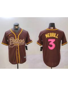 Men's San Diego Padres #3 Jackson Merrill Brown Cool Base Stitched Baseball Jersey (Brown)