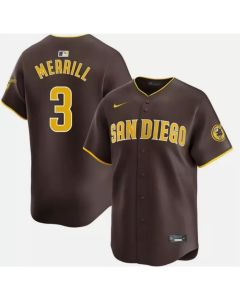 Men's San Diego Padres #3 Jackson Merrill Brown Cool Base Stitched Baseball Jersey (Style 2)