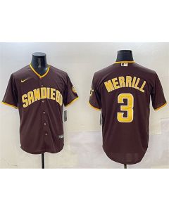 Men's San Diego Padres #3 Jackson Merrill Brown Cool Base Stitched Baseball Jersey (Style 3)