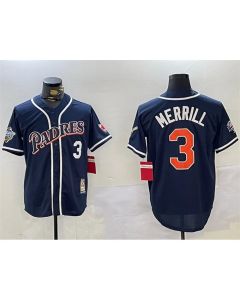 Men's San Diego Padres #3 Jackson Merrill Navy 1998 World Series Cool Base Stitched Baseball Jersey