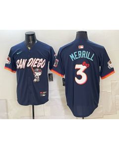Men's San Diego Padres #3 Jackson Merrill Navy Hello Kitty Stitched Baseball Jersey (Navy)