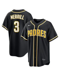 Men's San Diego Padres #3 Jackson Merrill Nike Fashion Replica Black Out Jersey (Black)