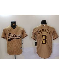 Men's San Diego Padres #3 Jackson Merrill Tan Cool Base Stitched Baseball Jersey (Style 3)