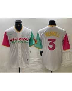 Men's San Diego Padres #3 Jackson Merrill White City Connect Cool Base Stitched Baseball Jersey