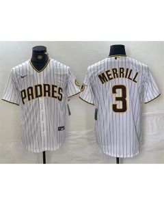 Men's San Diego Padres #3 Jackson Merrill White Cool Base Stitched Baseball Jersey (Style 3)