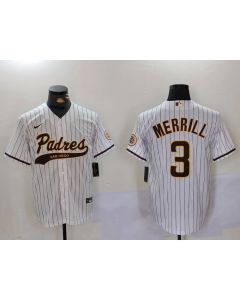 Men's San Diego Padres #3 Jackson Merrill White Cool Base Stitched Baseball Jersey