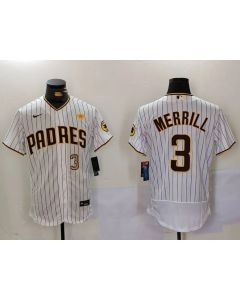 Men's San Diego Padres #3 Jackson Merrill White With PS Patch Flex Base Stitched Baseball Jersey (White)