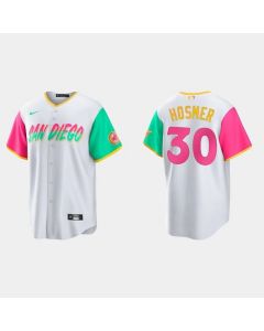 Men's San Diego Padres #30 Eric Hosmer 2022 White City Connect Cool Base Stitched Jersey