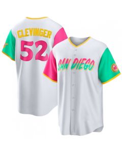 Men's San Diego Padres #52 Mike Clevinger 2022 White City Connect Cool Base Stitched Jersey