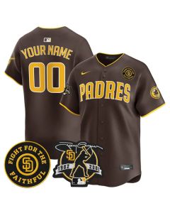 Men's San Diego Padres Brown Tony Gwynn & Faithful Patch Limited Custom Jersey