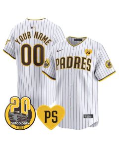 Men's San Diego Padres White "For Peter" And Petco Park 20th Patch Limited Custom Jersey