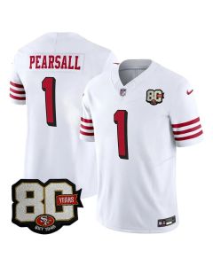 Men's San Francisco 49ers #1 Ricky Pearsall White 80 Anniversary Vapor F.U.S.E. Limited Jersey (Style 2)