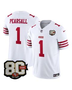 Men's San Francisco 49ers #1 Ricky Pearsall White 80 Anniversary Vapor F.U.S.E. Limited Jersey (Style 3)