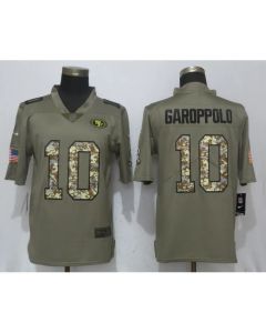 Men's San Francisco 49ers #10 Jimmy Garoppolo Olive Camo Salute To Service Limited Stitched NFL Jersey
