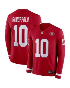 Men's San Francisco 49ers #10 Jimmy Garoppolo Scarlet Therma Long Sleeve Stitched NFL Jersey