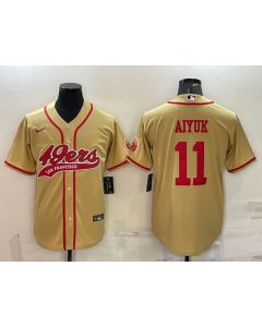 Men's San Francisco 49ers #11 Brandon Aiyuk Gold With Patch Cool Base Stitched Baseball Jersey