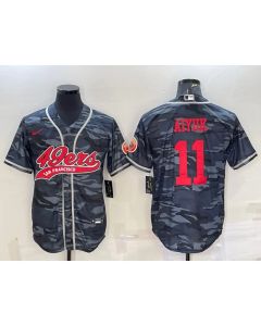Men's San Francisco 49ers #11 Brandon Aiyuk Grey Red Camo With Patch Cool Base Stitched Baseball Jersey