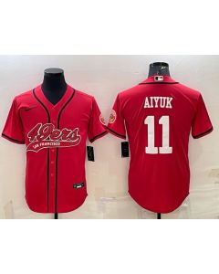 Men's San Francisco 49ers #11 Brandon Aiyuk Red With Patch Cool Base Stitched Baseball Jersey