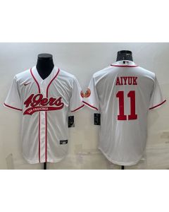 Men's San Francisco 49ers #11 Brandon Aiyuk White With Patch Cool Base Stitched Baseball Jersey