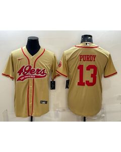 Men's San Francisco 49ers #13 Brock Purdy Gold With Patch Cool Base Stitched Baseball Jersey