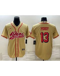 Men's San Francisco 49ers #13 Brock Purdy New Gold With Patch Cool Base Stitched Baseball Jersey