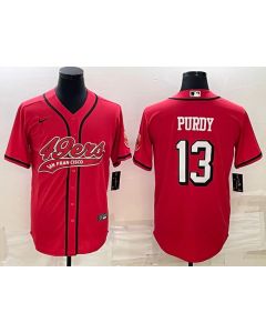 Men's San Francisco 49ers #13 Brock Purdy New Red With Patch Cool Base Stitched Baseball Jersey