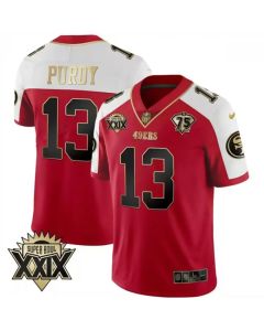 Men's San Francisco 49ers #13 Brock Purdy Red Gold Super Bowl XXIX Patch Limited Stitched Football Jersey
