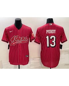 Men's San Francisco 49ers #13 Brock Purdy Red With Patch Cool Base Stitched Baseball Jersey
