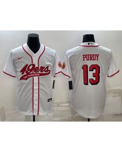 Men's San Francisco 49ers #13 Brock Purdy White With Patch Cool Base Stitched Baseball Jersey