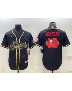 Men's San Francisco 49ers #16 Joe Montana Black Gold Team Big Logo With Patch Cool Base Stitched Baseball Jersey