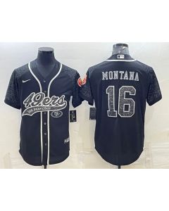 Men's San Francisco 49ers #16 Joe Montana Black Reflective With Patch Cool Base Stitched Baseball Jersey