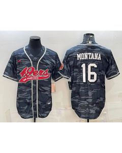 Men's San Francisco 49ers #16 Joe Montana Grey Camo With Patch Cool Base Stitched Baseball Jersey