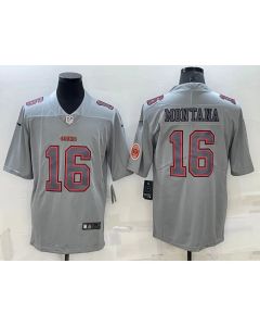 Men's San Francisco 49ers #16 Joe Montana Grey With Patch Atmosphere Fashion Stitched Jersey