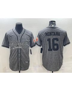 Men's San Francisco 49ers #16 Joe Montana Grey With Patch Cool Base Stitched Baseball Jersey