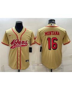 Men's San Francisco 49ers #16 Joe Montana New Gold With Patch Cool Base Stitched Baseball Jersey