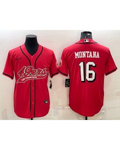 Men's San Francisco 49ers #16 Joe Montana New Red With Patch Cool Base Stitched Baseball Jersey