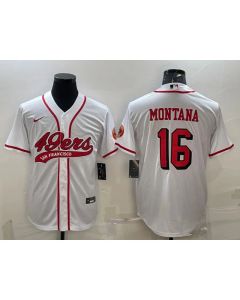 Men's San Francisco 49ers #16 Joe Montana New White With Patch Cool Base Stitched Baseball Jersey