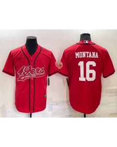 Men's San Francisco 49ers #16 Joe Montana Red Cool Base Stitched Baseball Jersey