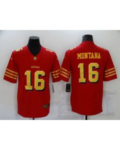 Men's San Francisco 49ers #16 Joe Montana Red Gold Vapor Untouchable Limited Stitched Jersey