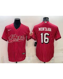 Men's San Francisco 49ers #16 Joe Montana Red With Patch Cool Base Stitched Baseball Jersey
